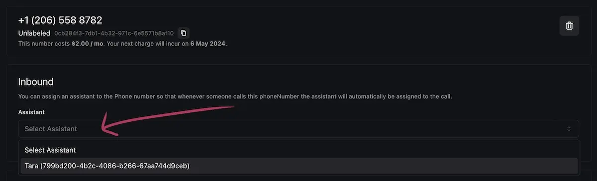 Assigning an assistant to the number Assigning an assistant to the number
