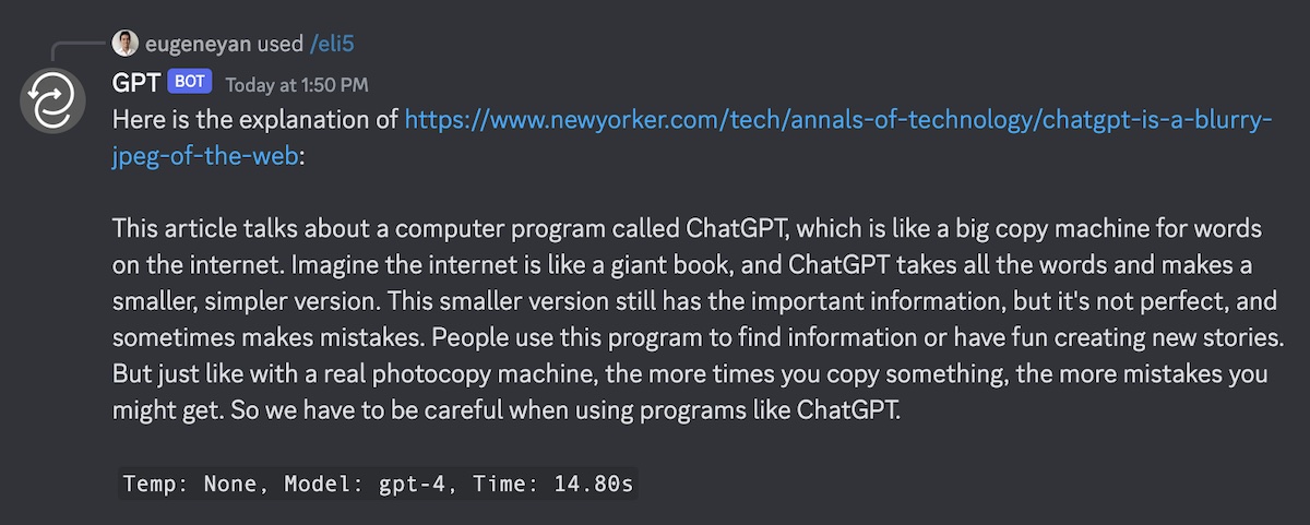 Using /eli5 on 'ChatGPT Is a Blurry JPEG of the Web'