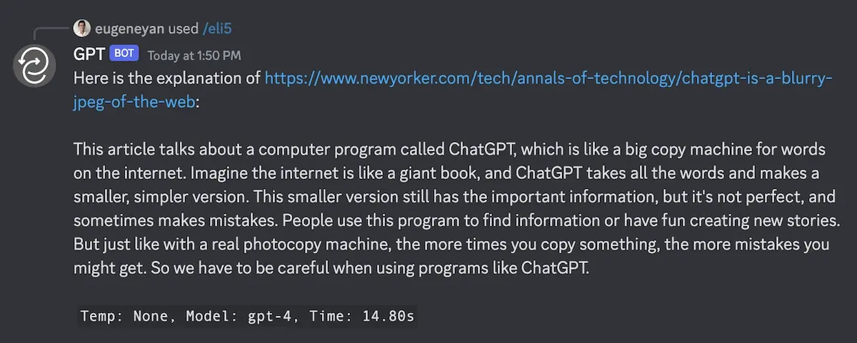 Using /eli5 on 'ChatGPT Is a Blurry JPEG of the Web' Using /eli5 on 'ChatGPT Is a Blurry JPEG of the Web'