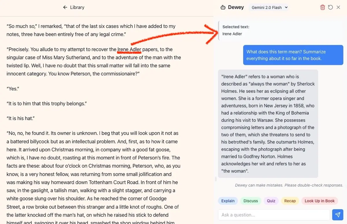 Dewey looks up a term in the book Dewey looks up a term in the book